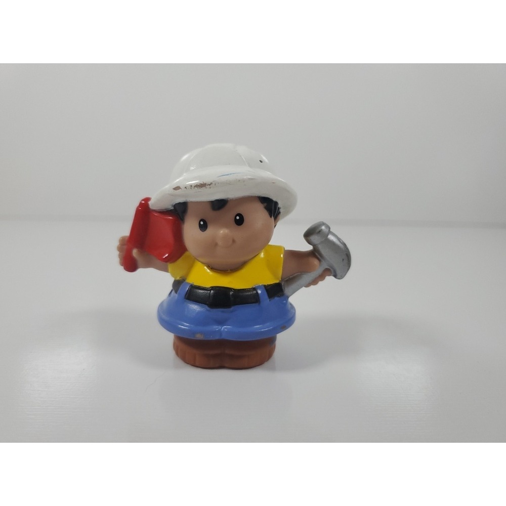 Fisher Price Little People Figure Construction Worker Boy Flag Hammer Toy